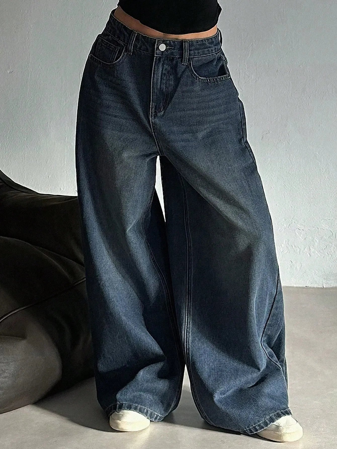 Dark Blue Oversized Baggy Wide-Leg Jeans