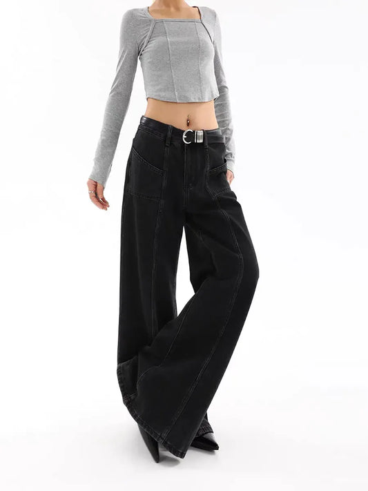 Black Chrome Contemporary Wide-Leg Denim