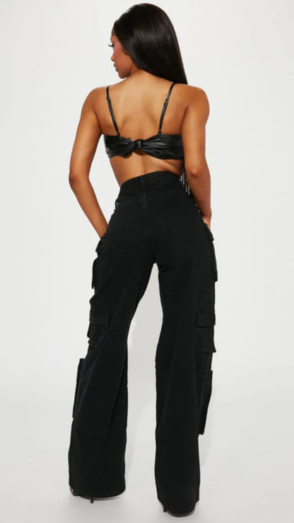 Black Distress Cargo Pants - UrbanClubCo.