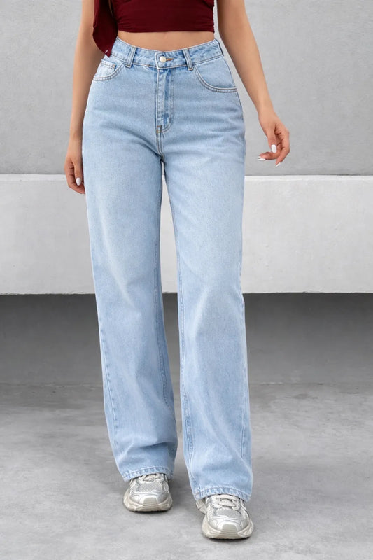 Faded Blue Tailored Straight Leg Jeans