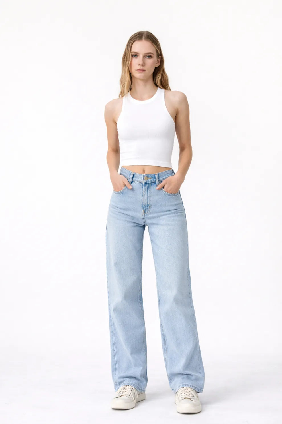 Faded Blue Tailored Straight Leg Jeans