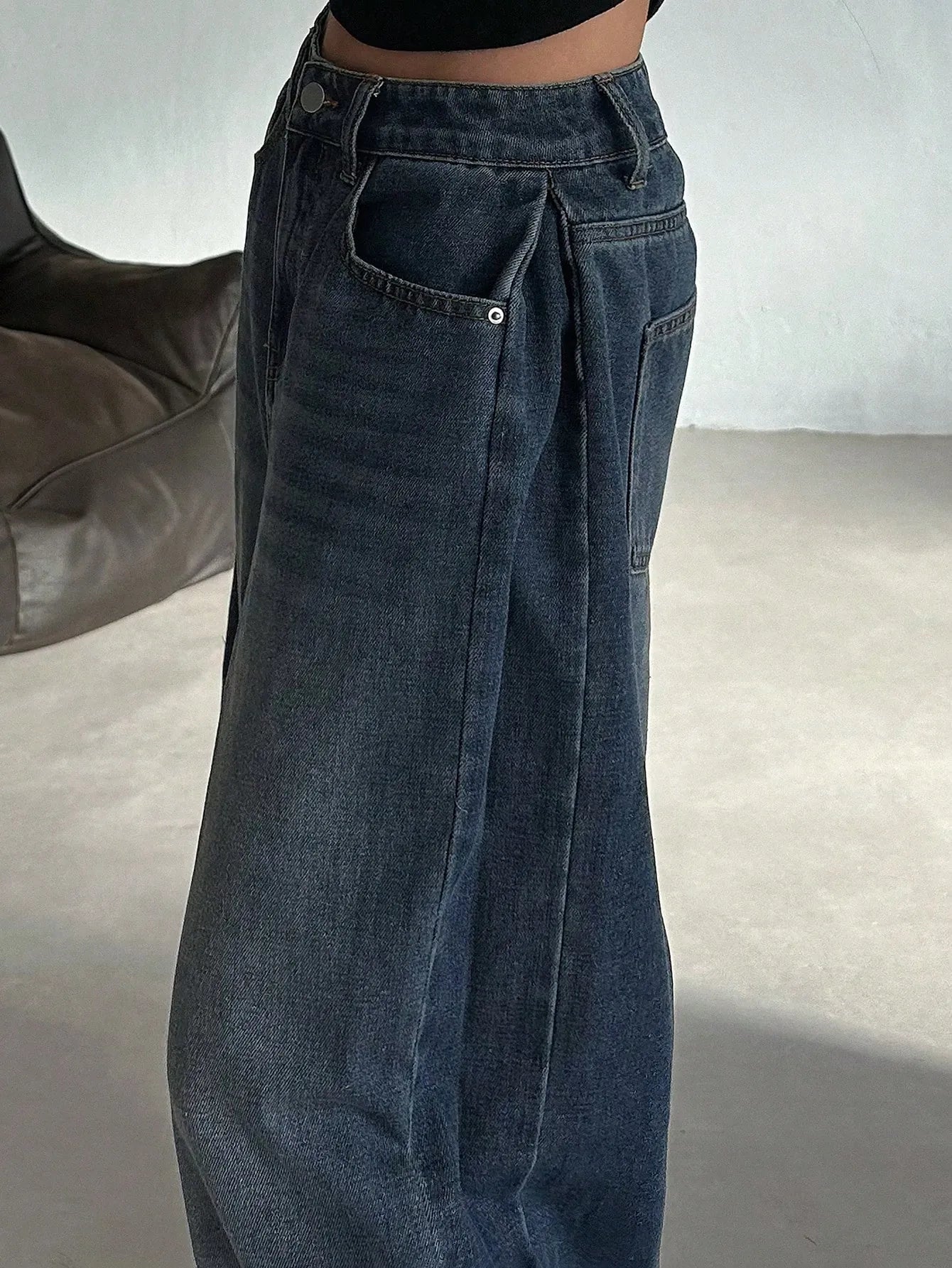 Dark Blue Oversized Baggy Wide-Leg Jeans