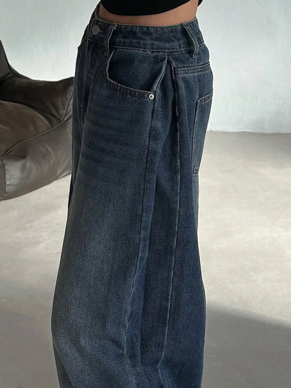 Dark Blue Oversized Baggy Wide-Leg Jeans