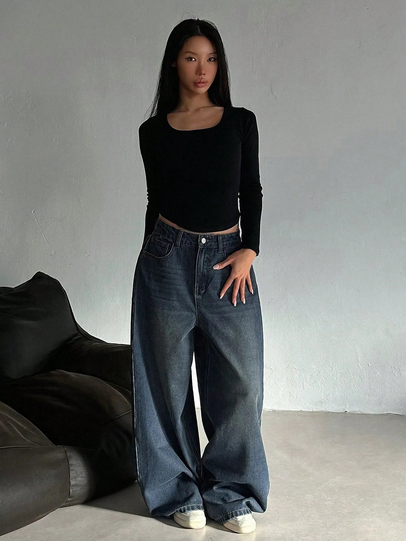 Dark Blue Oversized Baggy Wide-Leg Jeans
