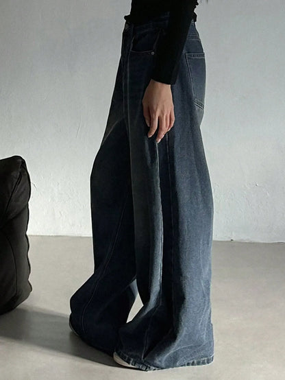 Dark Blue Oversized Baggy Wide-Leg Jeans