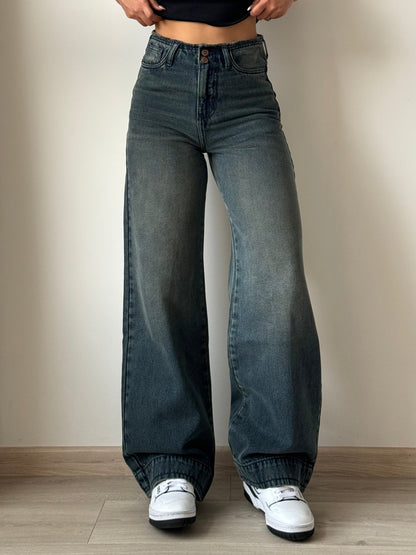Double Button High-Waisted Denim