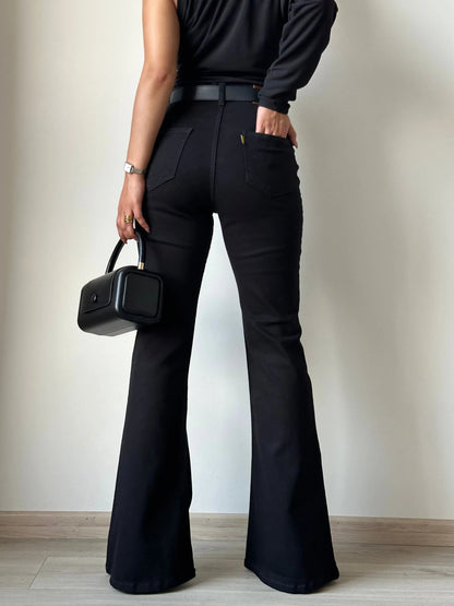 Black Ultra High Rise Flare Jeans - UrbanClubCo.