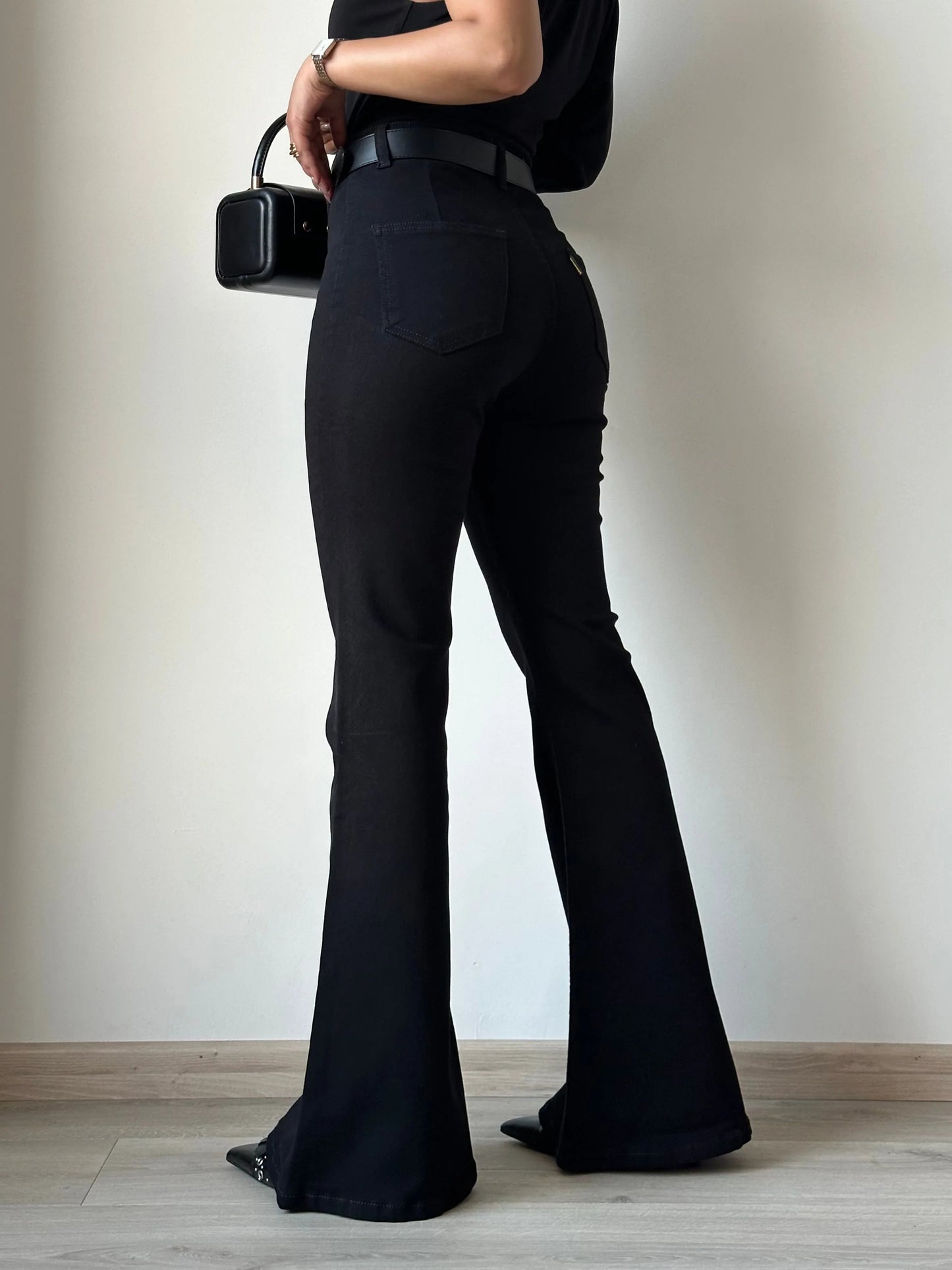 Black Ultra High Rise Flare Jeans - UrbanClubCo.