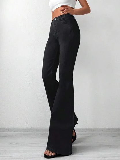 Black Bootcut Flare High Waist Jeans - UrbanClubCo.
