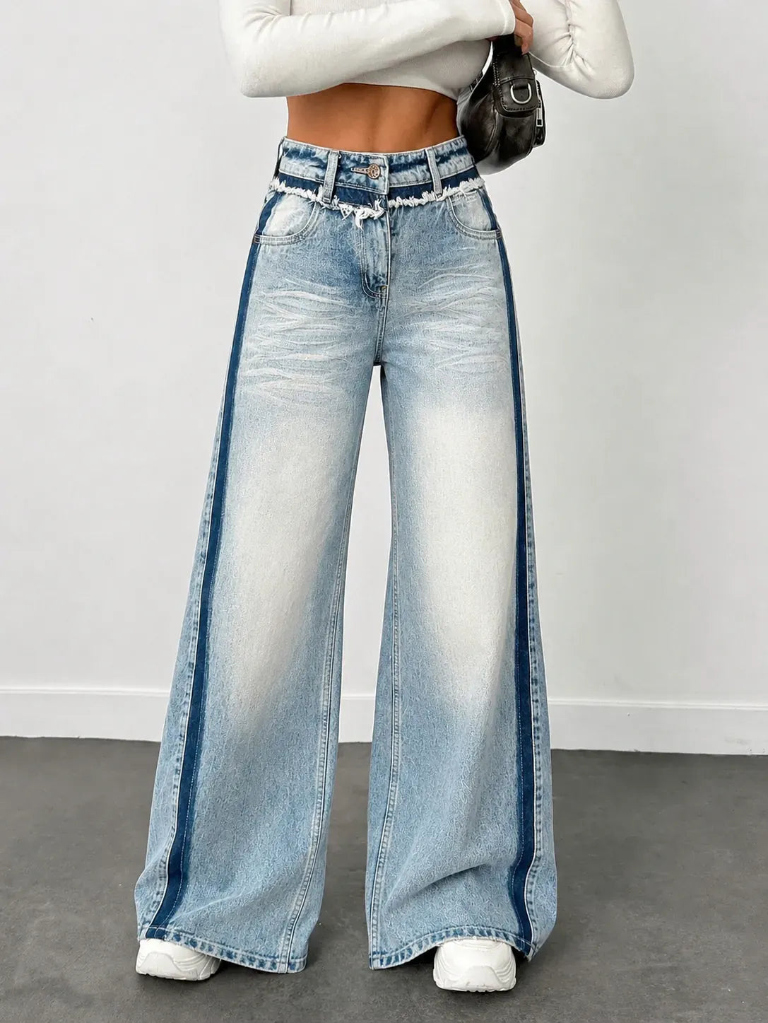 Blue Extra Wide-Leg Jeans with Track Detailing