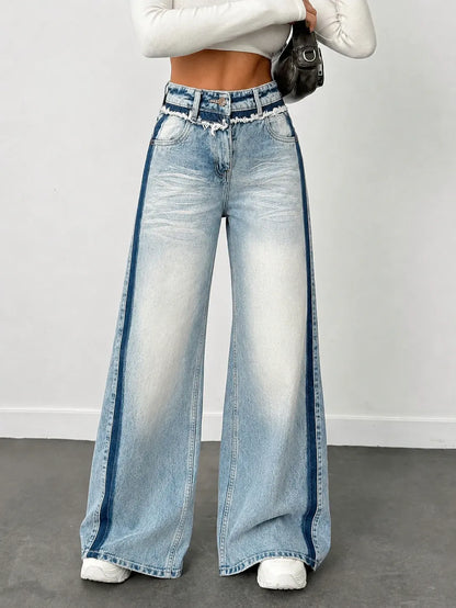 Blue Extra Wide-Leg Jeans with Track Detailing