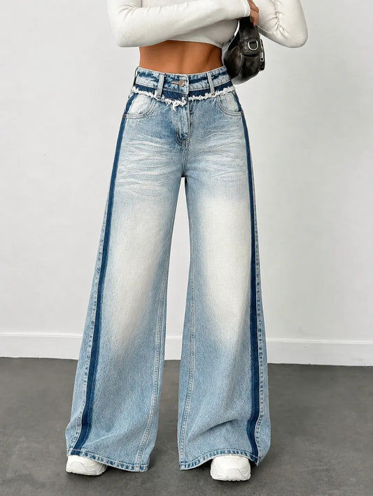 Blue Extra Wide-Leg Jeans with Track Detailing