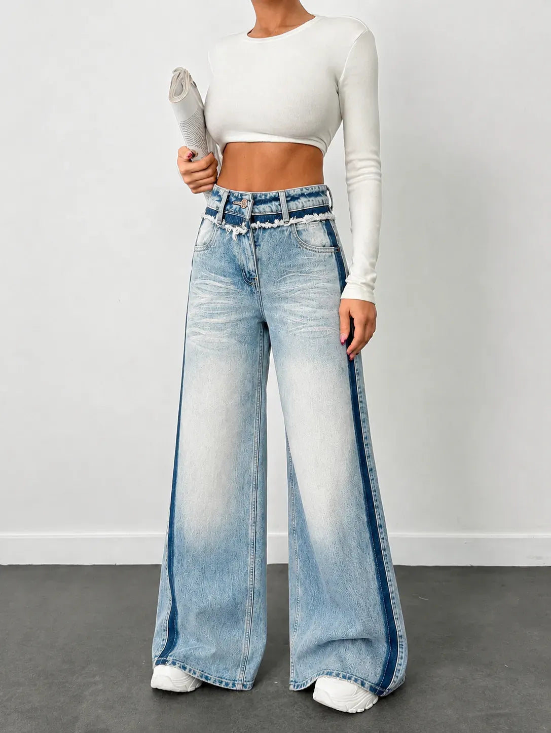 Blue Extra Wide-Leg Jeans with Track Detailing