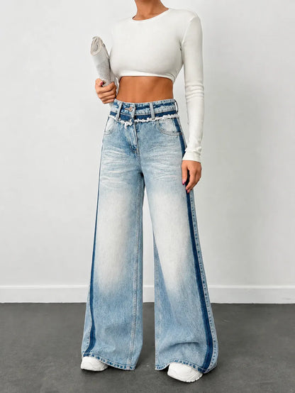 Blue Extra Wide-Leg Jeans with Track Detailing