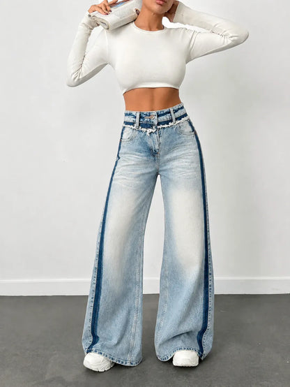 Blue Extra Wide-Leg Jeans with Track Detailing
