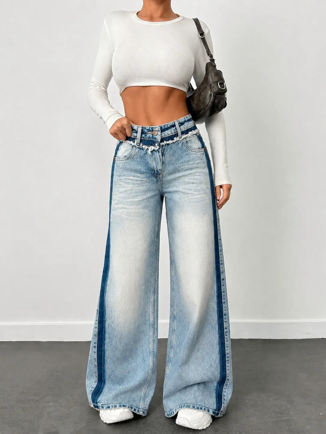 Blue Extra Wide-Leg Jeans with Track Detailing