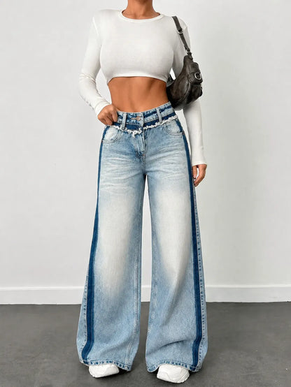 Blue Extra Wide-Leg Jeans with Track Detailing