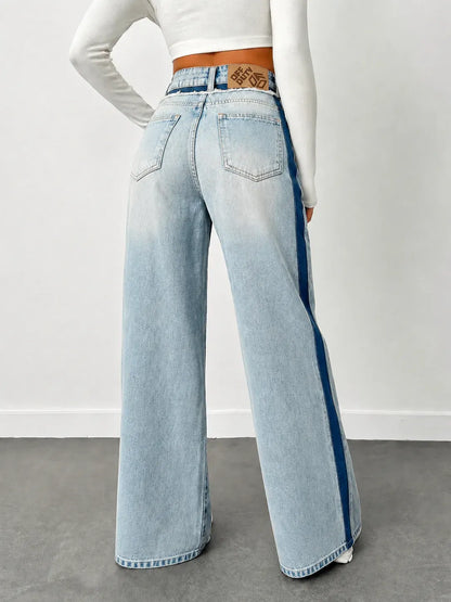Blue Extra Wide-Leg Jeans with Track Detailing