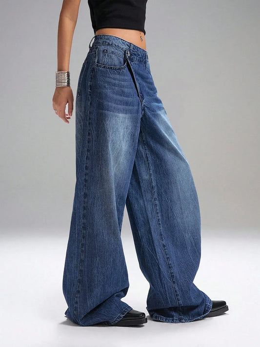 Deconstructed Front Fly Extra Wide-Leg Jeans
