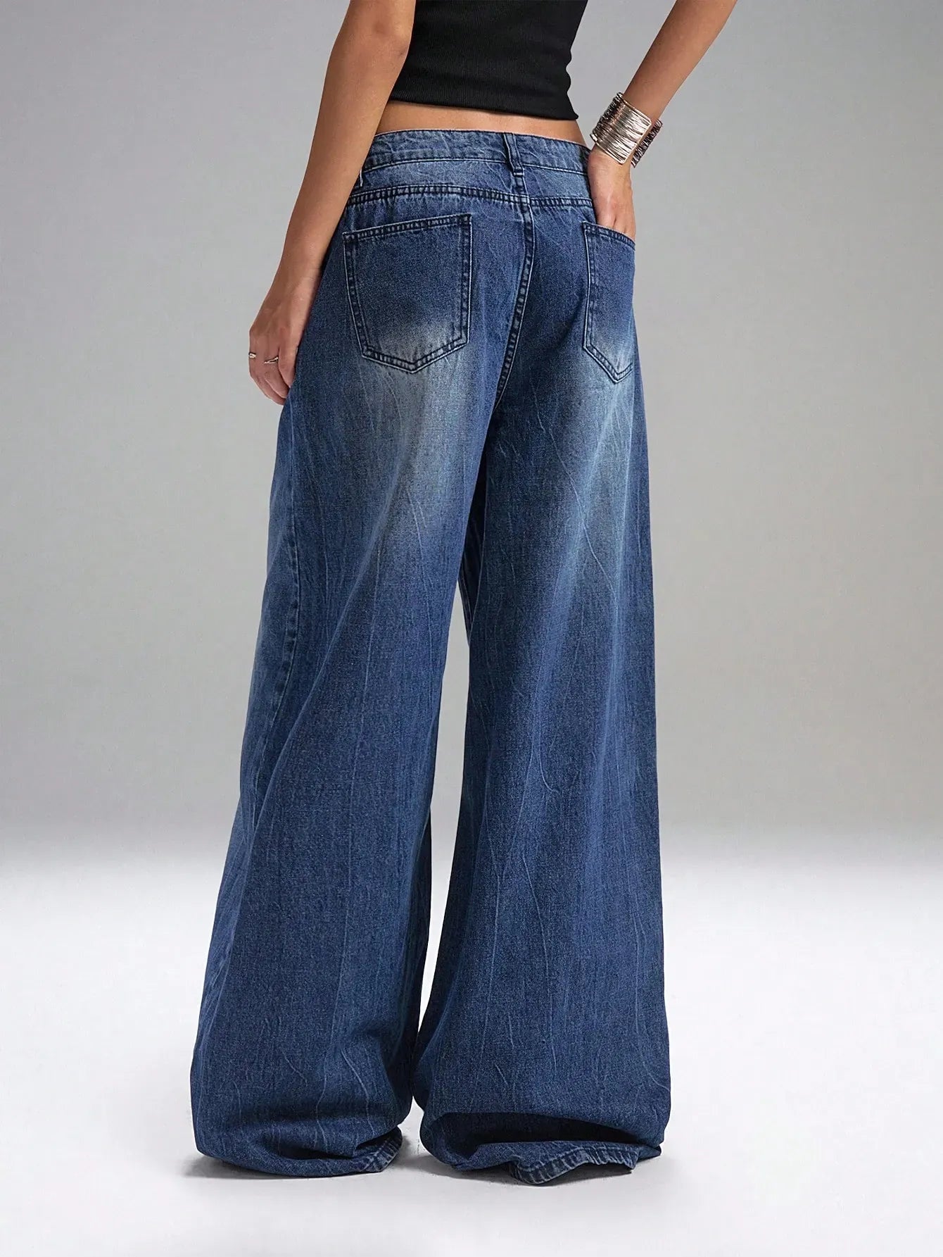 Deconstructed Front Fly Extra Wide-Leg Jeans