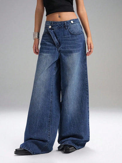 Deconstructed Front Fly Extra Wide-Leg Jeans