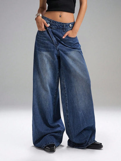 Deconstructed Front Fly Extra Wide-Leg Jeans