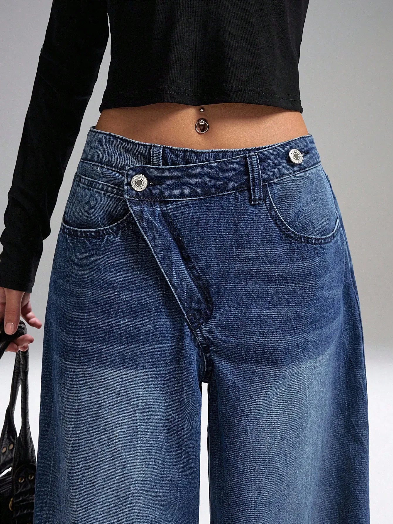Deconstructed Front Fly Extra Wide-Leg Jeans