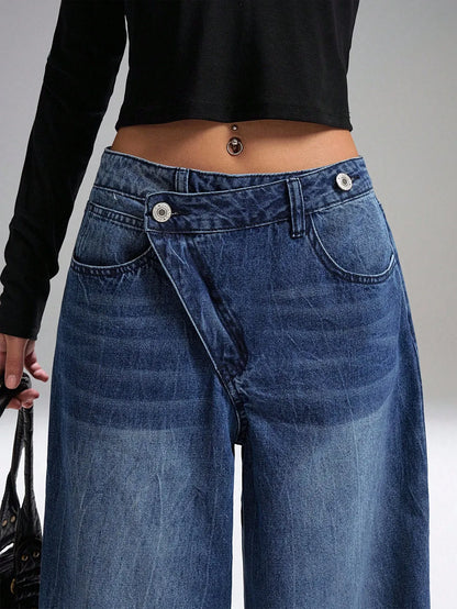 Deconstructed Front Fly Extra Wide-Leg Jeans