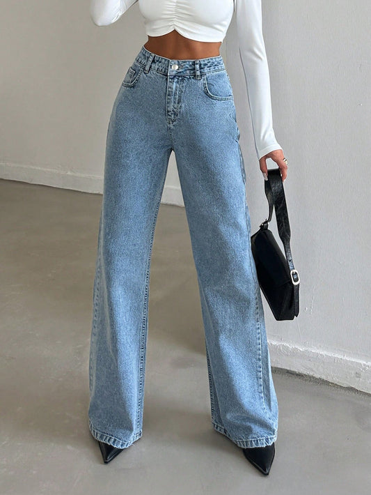 Blue Flex Stone Blue Wide Leg Jeans
